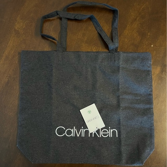 NWT Calvin Klein Reuseable Tote Bag Gray Spellout Green Bag - Picture 1 of 6